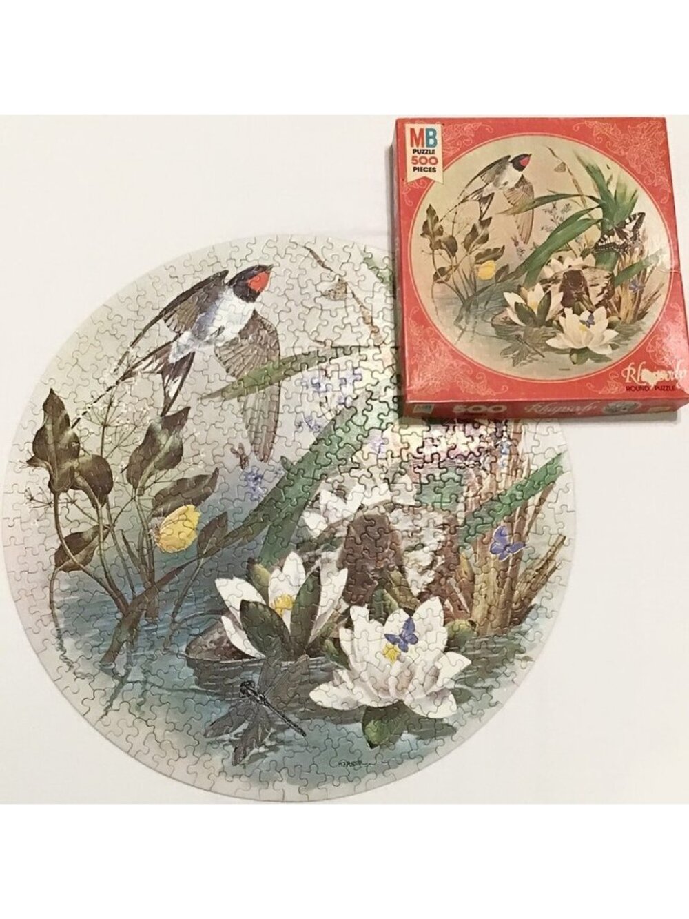 Milton Bradley Rhapsody Series Vintage Bird 500 Piece Round Puzzle Complete